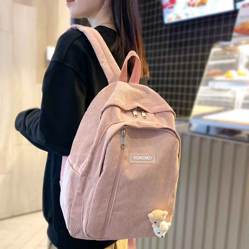 

Милый вельветовый женский рюкзак в полоску, школьный ранец для девочек и мальчиков, роскошная модная женская сумка в стиле Харадзюку для ст...