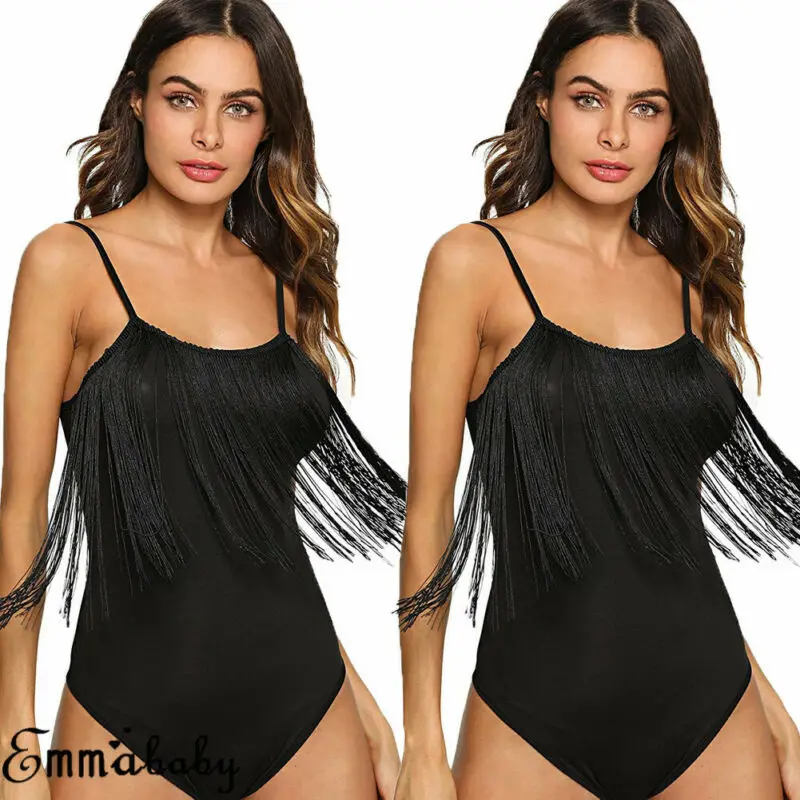 Женский слитный купальник с кисточками черный без подкладки пляжная одежда