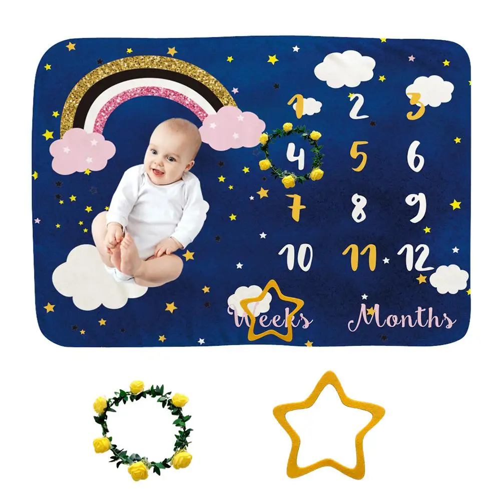 

Rainbow Pattern Infant Baby Milestone Photo Props Background Blankets Play Mats Cotton Blanket Milestone Photography Photo Prop