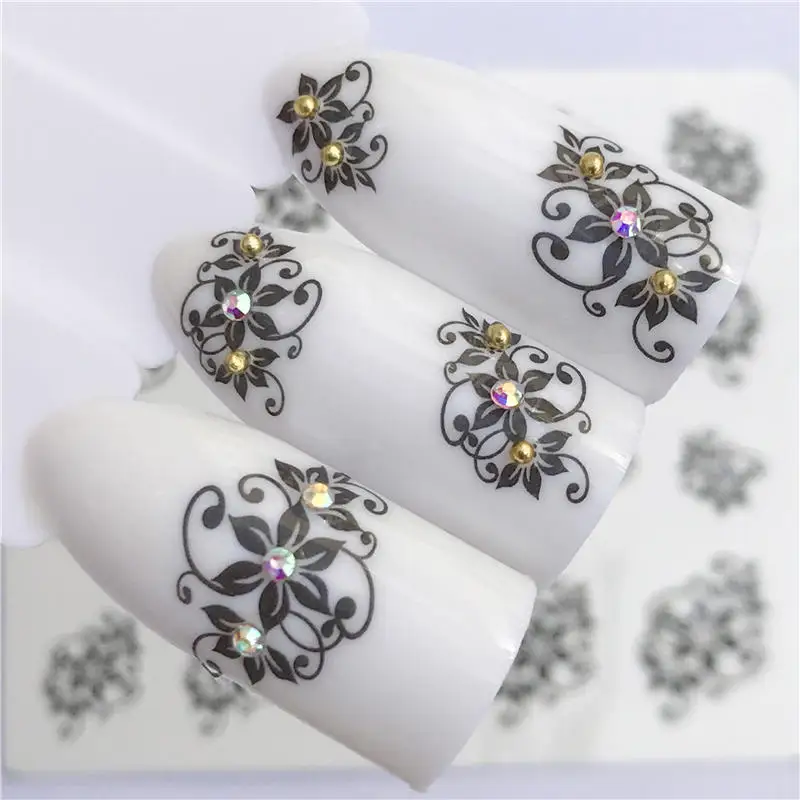 

32 Styels Beauty DIY Black Lace Flower Sticker Nail Art Decals for Women Tips Water Transfer Accessory
