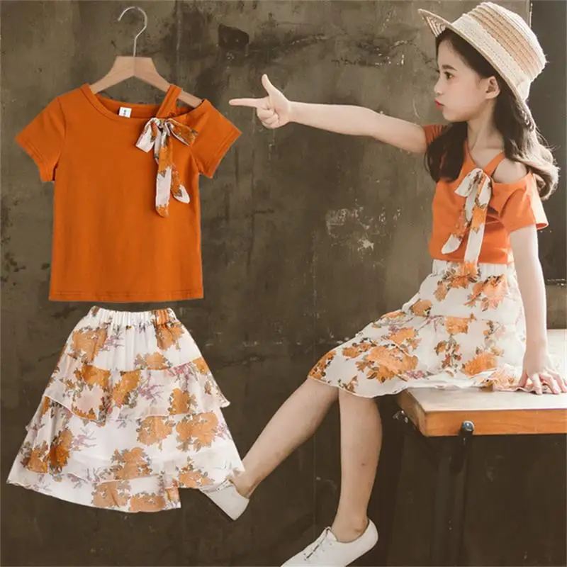 

Kids Clothes Summer Toddler Girls Clothes T-shirt+Chiffon Skirt Set Tracksuit Suit Children Clothes For Baby Girls 8 10 12 Year