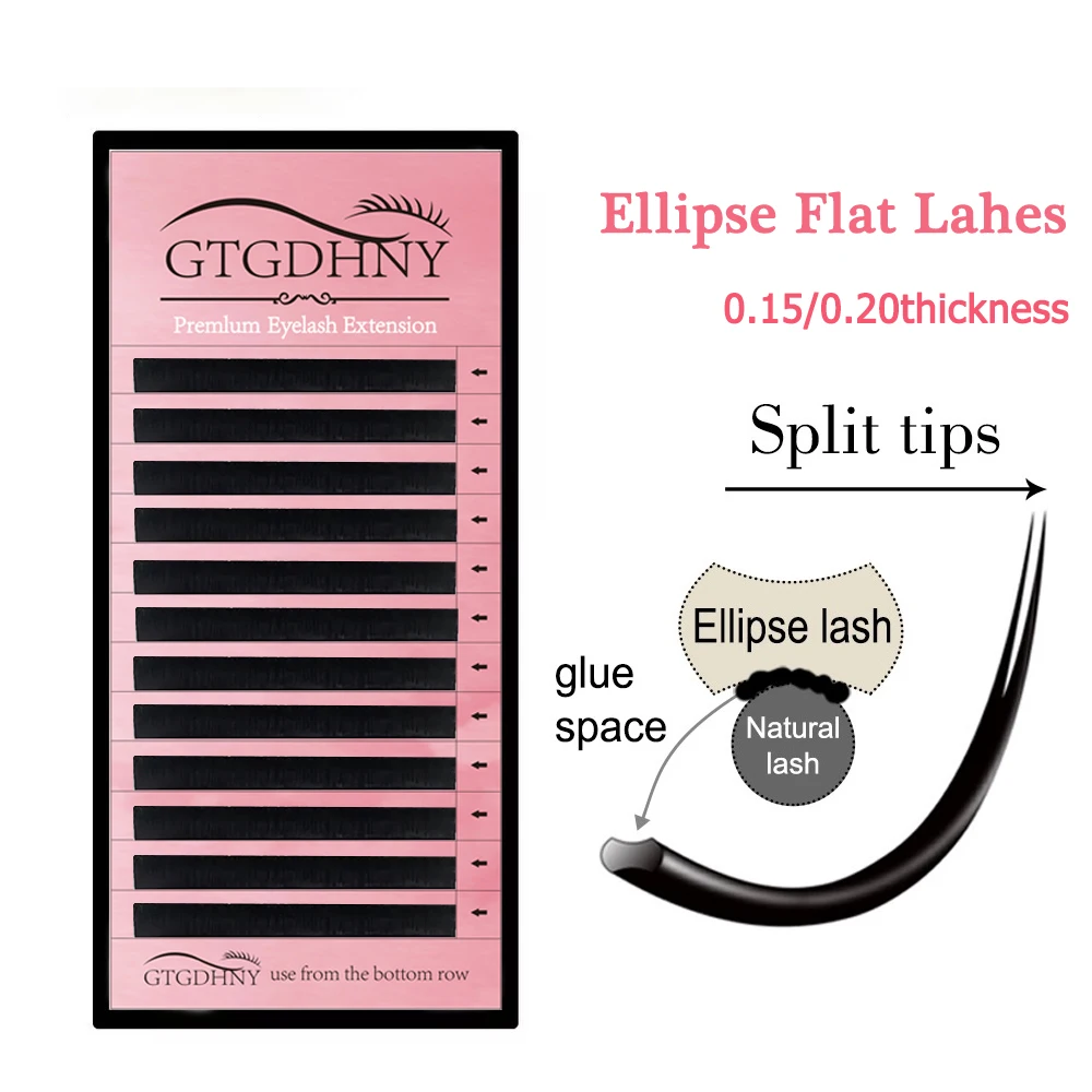 

New Matte Flat Eyelash Extensions Individual Mink 0.15 0.20 Softer Ellipse Flat Lash Split Tips Ligher Volume Eyelashes