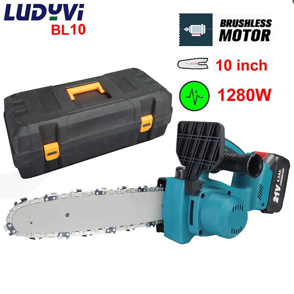 

Brushless Electric Saw 1280W 10Inch Chain Saw 21V 4000mah Battery Cordless Chainsaws Woodworking Tools Garden Trimmer
