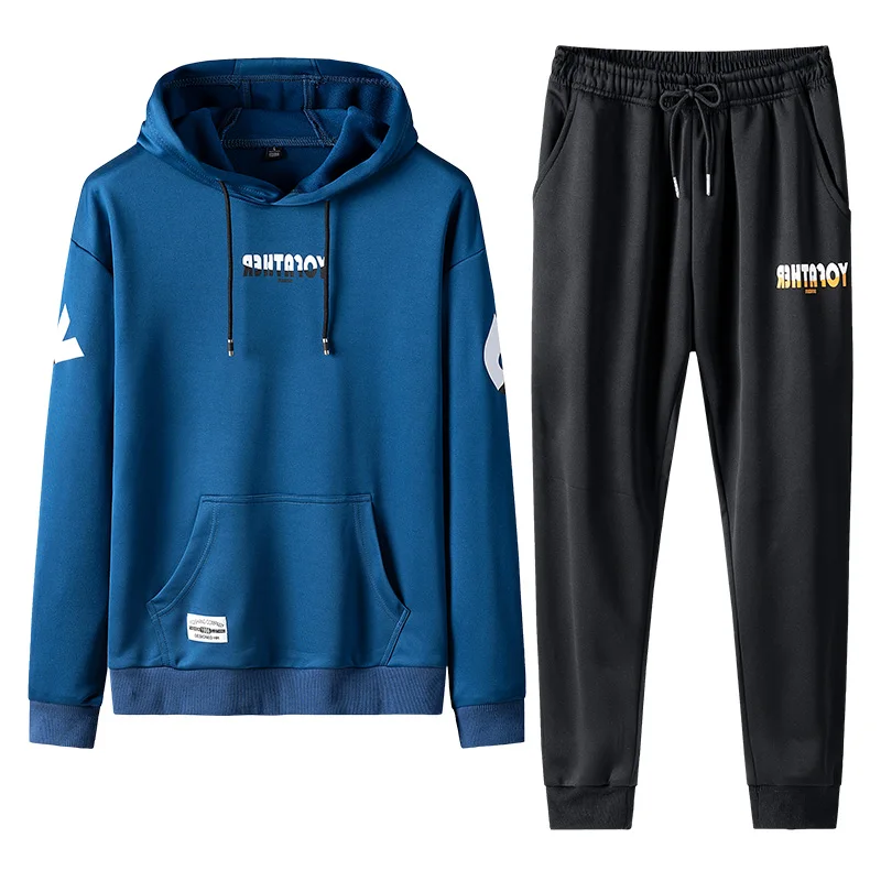 Tracksuit Men Set Hoodies Men Sweatshirt Men Sweat Brand Spring Autumn Fleece 2PCS Stand Collar Patchwork Fashion Sweatsuits New - Цвет: 0728-4