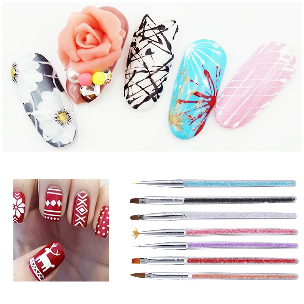 

7pcs/set Art Nail Brushes Pen Rhinestone Painting With Drawing Rhinestone Handle Carving Brush Acrylic Linesdesign Manicure Tool