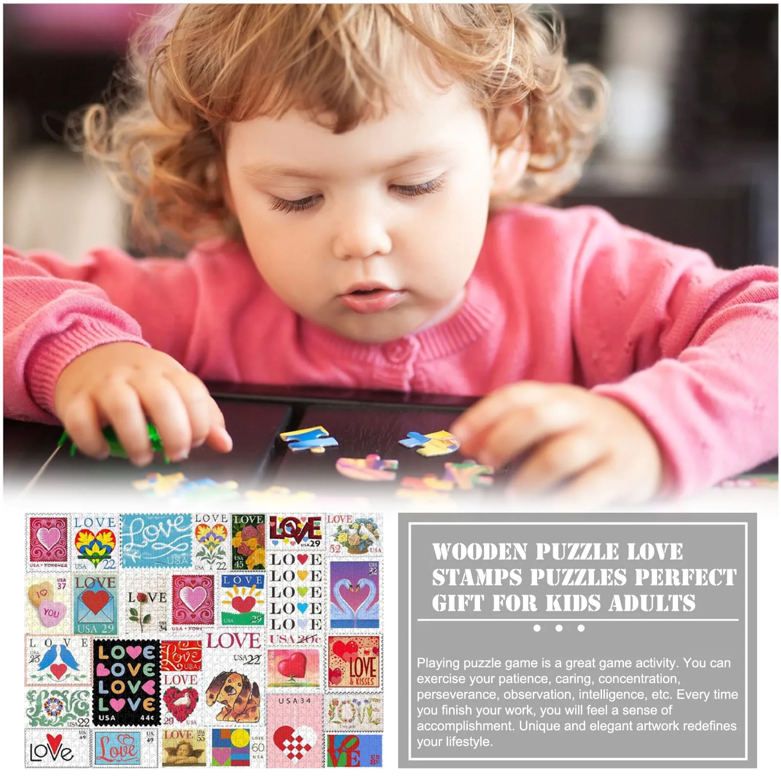 

Wooden Puzzle Love Stamps Puzzles Valentine's Day Toy Gift Perfect for Kids Adults Home Decor Educational toys for Children