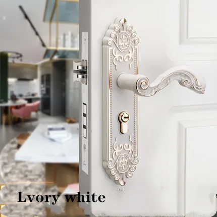 Lvory white Винтажная Бесшумная дверная ручка для спальни, замок безопасности, бесшумный замок, мебель для межкомнатных дверей - Цвет: Lvory white