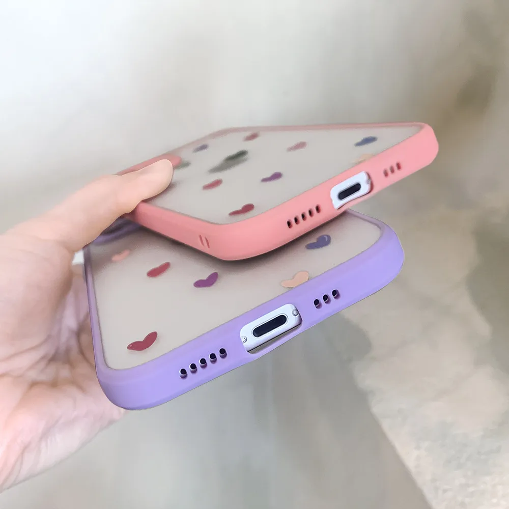 

Love Heart Matte Clear Colourful Phone Case For iPhone 11 12 Pro Max Mini 7 8 Plus X XS XR Max SE20 Camera Protect Back Cover