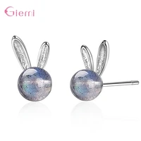 fashion sweet 925 sterling silver earrings for girl simple fine jewelry moonstone rabbit ear stud earrings party gifts