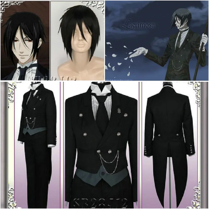 

SHZQ 9PCS Black Butler 2 Kuroshitsuji Michaelis Cosplay Costume Unisex Uniform Halloween men women Cosplay Costume and wig