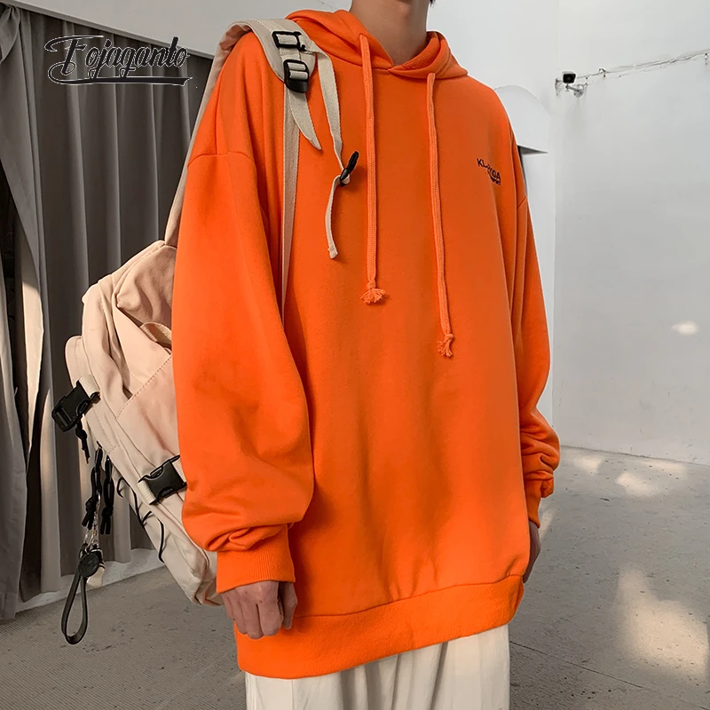 

FOJAGANTO Autumn Men's Fashion Hoodies Korean Style Solid Color Loose Pullover Hip Hop Street Casual Hooded Sweatshirt Male