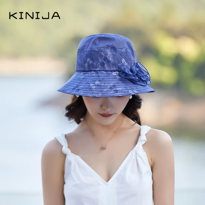 Кружевная шляпа ведро с широкими полями шелковая от солнца цветами мягкая летняя