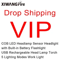 drop shipping vip sensor headlight cob led headlamp with built in battery flashlight usb rechargeable torch 5 lighting modes