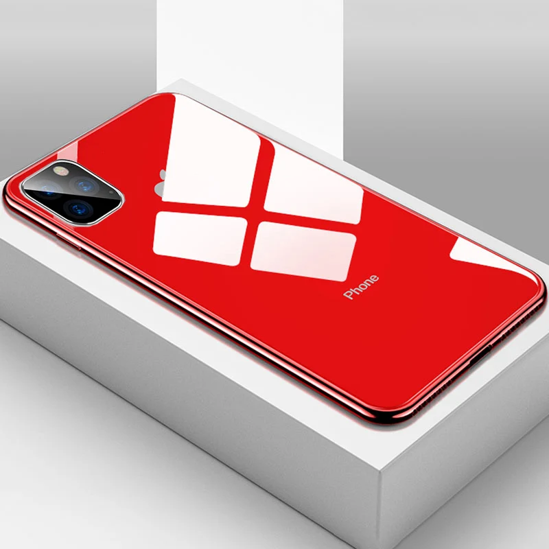 Luxury Electroplated Glass Phone Case For iPhone XS MAX XR X 7 8 6 6s Plus Logo Plating Cover For iPhone 11 Pro Shockproof Case - Color: Red