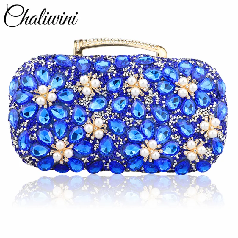Новый Модный женский клатч с жемчужинами и цветами сумки тоуты синий кошелек