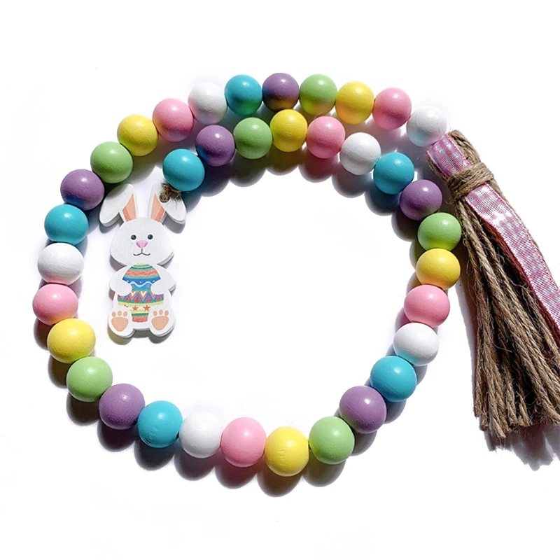 

Easter Wood Bead Garland Farmhouse Country Decor Kid Room Wall Hanging Ornament