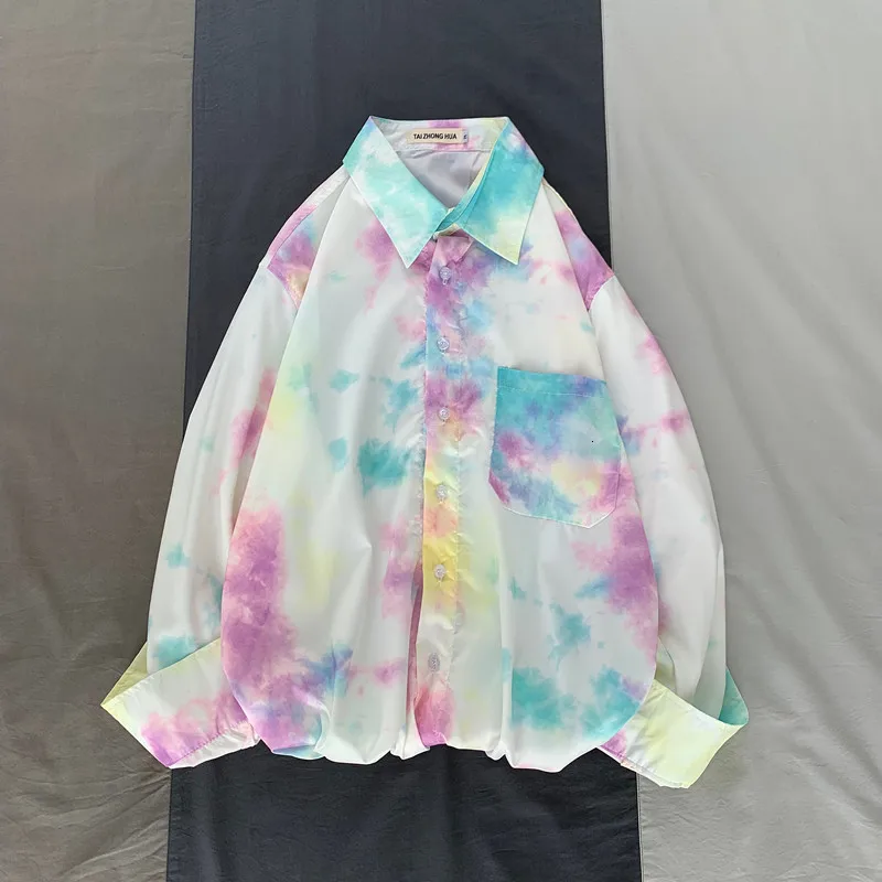 Camo рубашка Мужская модная повседневная рубашка с принтом Tie-dye Мужская Уличная Свободная рубашка с длинными рукавами Мужская s M-2XL - Цвет: yellow