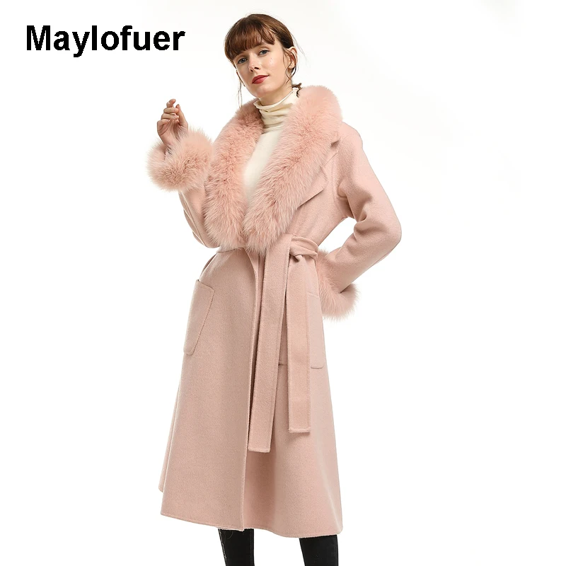 Maylofuer 2019 натуральный мех пальто зимняя куртка женская Лисий воротник кашемир