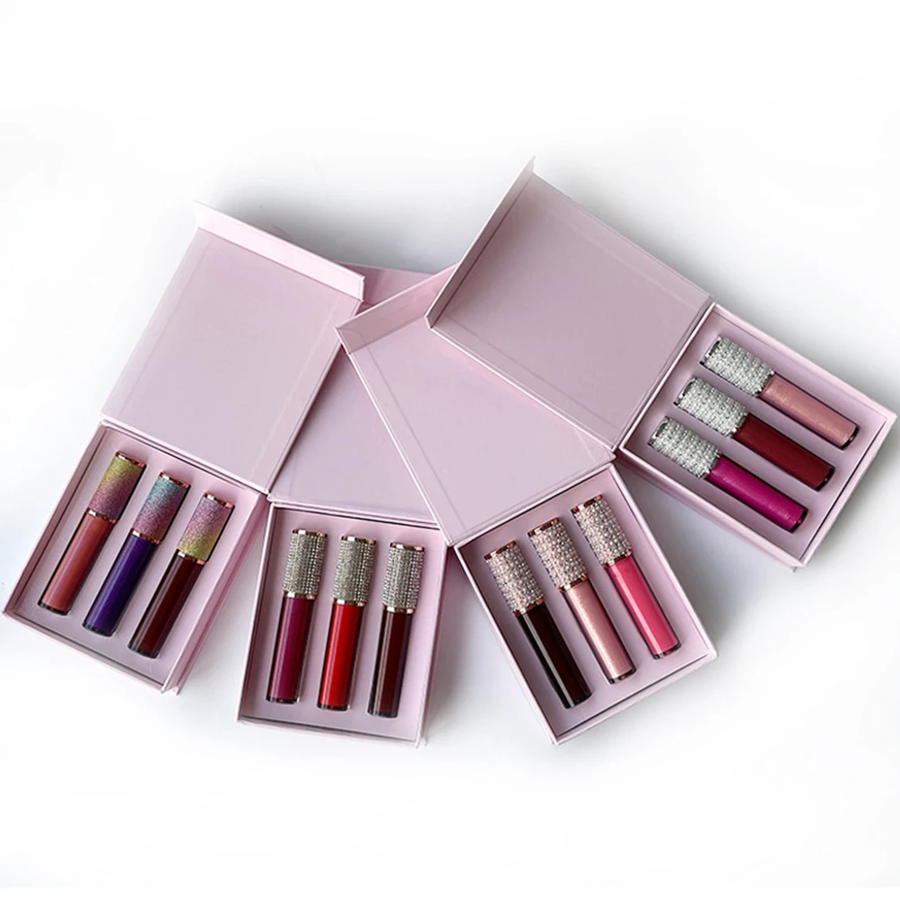 3pcs/set Lip Gloss Set Gift Box Private Label Shimmer Shiny Moisturizing Thin Lip Glaze 45 Colors Available