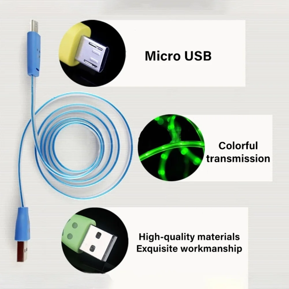 1 м светодиодный светящийся зарядный кабель Micro usb для мобильного телефона