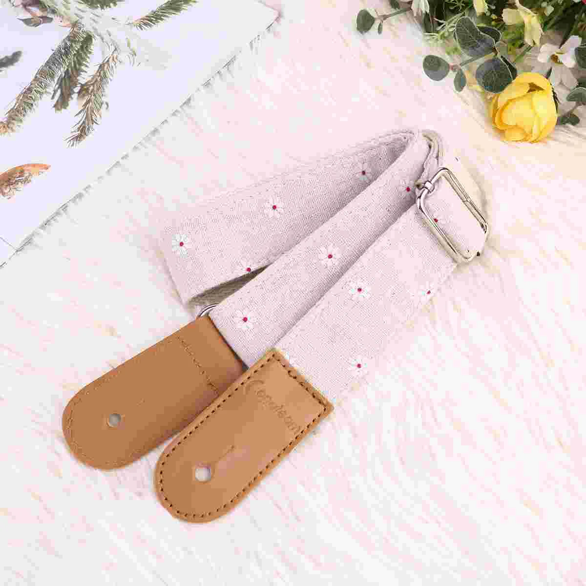 

1PC Daisy Pattern Style Cotton Linen Shoulder Strap Genuine Leather Strap for Ukulele Guitar (Assorted Color)
