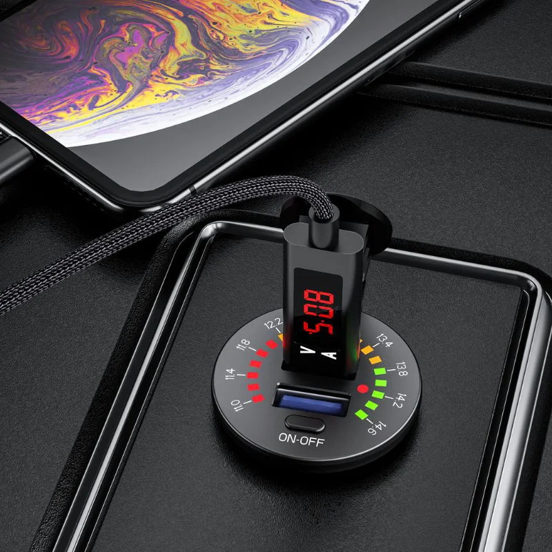

12V 24V Car Charger Quick Charge 3.0 Dual USB Car Charger Waterproof 18W USB Car Charger with LED Voltmeter ON OFF Switch