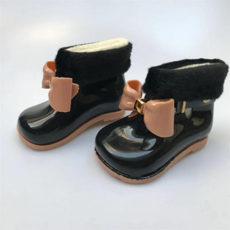 Сапоги детские резиновые теплые с бархатным утеплителем бантом модная зимняя