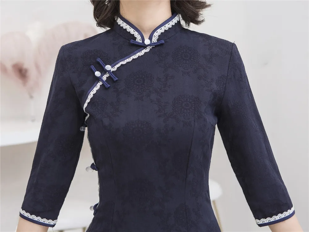 Шанхай история Половина рукава по колено cheongsam платье хлопок лен Винтаж Ципао китайское платье китайский стиль платье для женщин