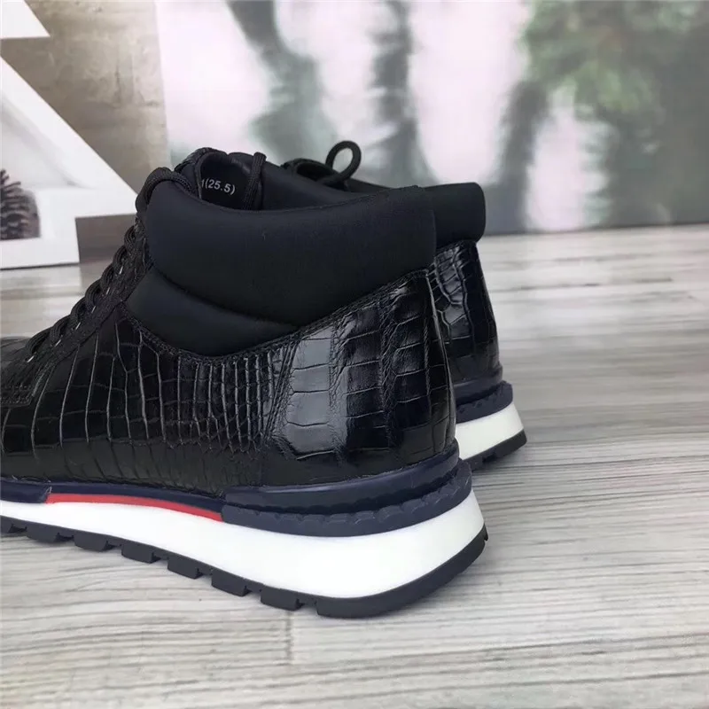 Autumn/Winter Style Authentic Real Crocodile Belly Skin Men's Casual Sneakers Genuine Alligator Leather Male Lace-up High Shoes | Обувь