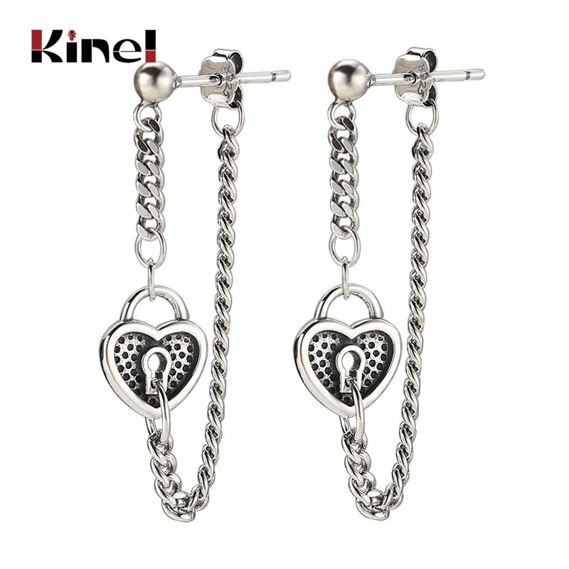 

Kinel Original Authentic S925 Sterling Silver Studs Earring Vintage Love Heart High Quality For Women Earrings Fine Jewelry