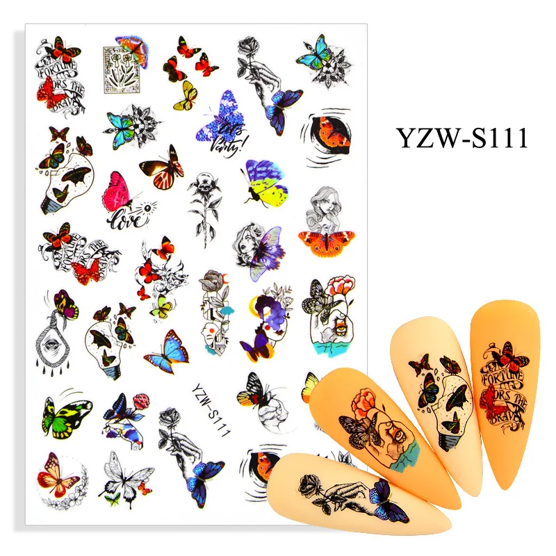 Holographic Butterflies Nails Art Manicure Stickers Blue Black Decals Spring Theme Flowers Nail Decoration Manicure