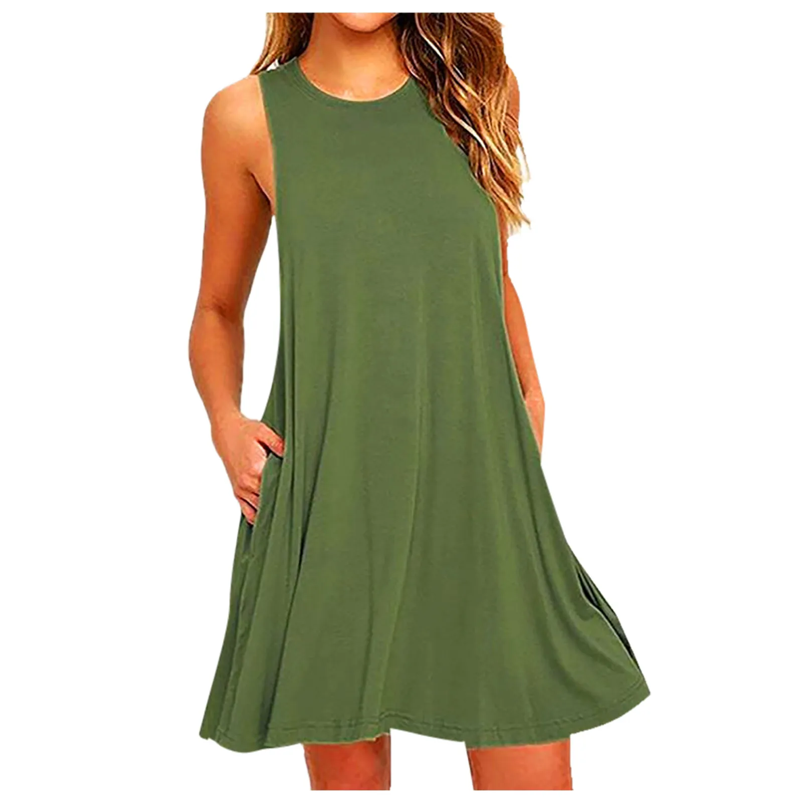 

Top Selling Women O Neck Casual Pockets Sleeveless Above Knee Dress Loose Party Dress Comfortable And Popular