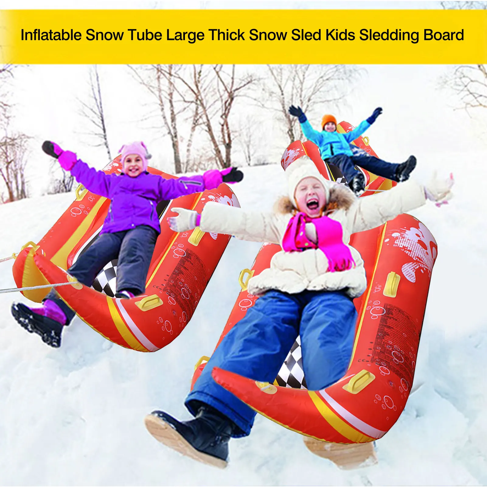 Надувные сани с ручкой большие толстые для катания на санках зимние надувные