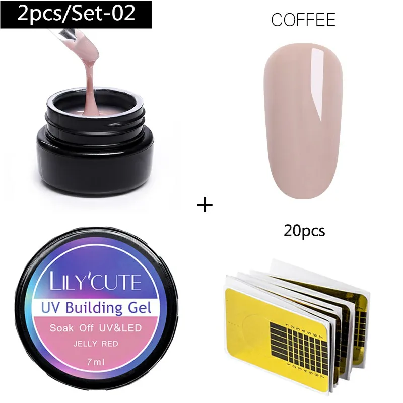 2 Pcs 2 LILYCUTE 20ml Poly Extension Gel Kit Quick Building Gel White Clear LED Acrylic Builder Nail Tips Nail Art Gel Brush Tool Set - Цвет: 2 Pcs 2