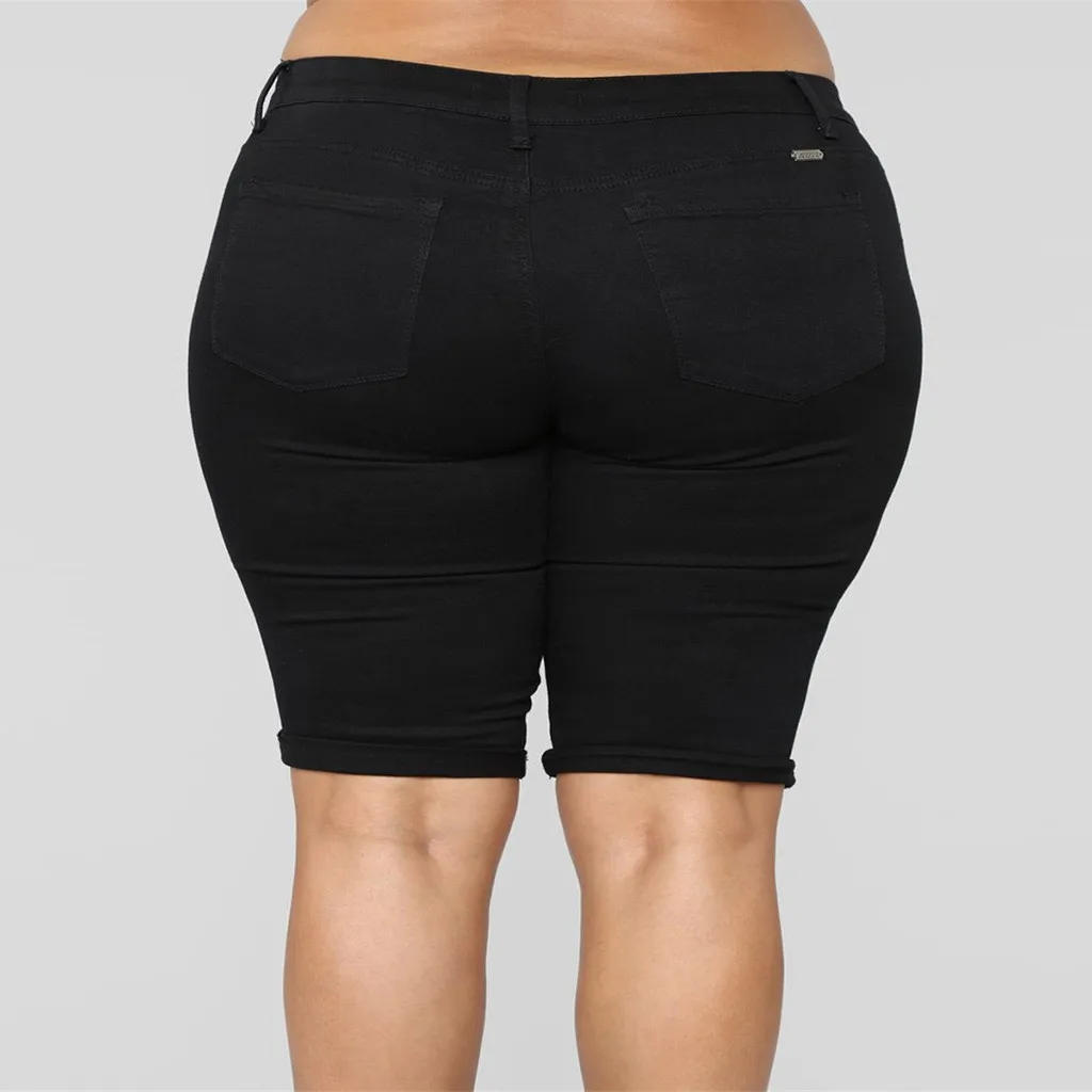 Women Elastic Destroyed Hole Leggings Short Pants Denim Shorts Ripped Jeans Plus Loose Medium Cut Pant W317 | Женская одежда