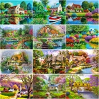 Алмазная живопись 5D сделай сам, цветной Бриллиантовая вышивка с изображением дерева Пейзаж, озеро, вышивка крестиком, квадратные круглые поделки, Декор для дома