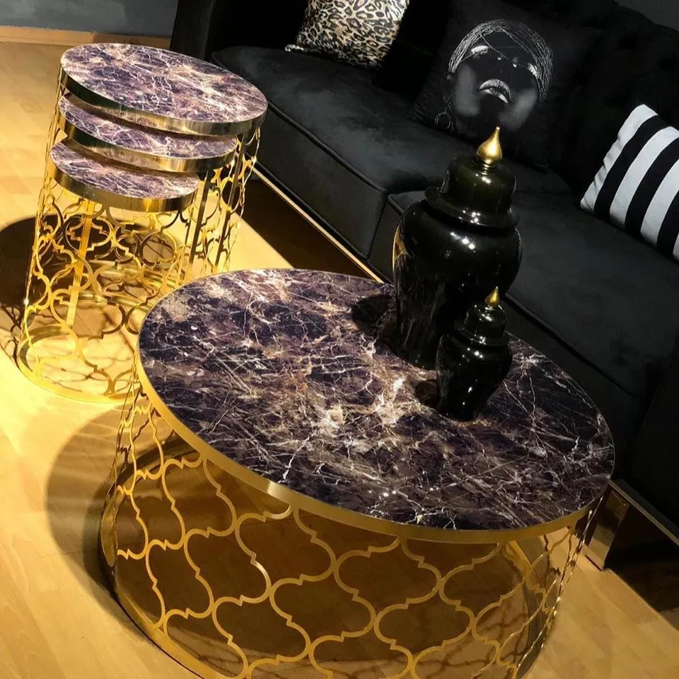 Золотой журнальный столик Zigon 3 lu сделанный в Турции мембранный современный