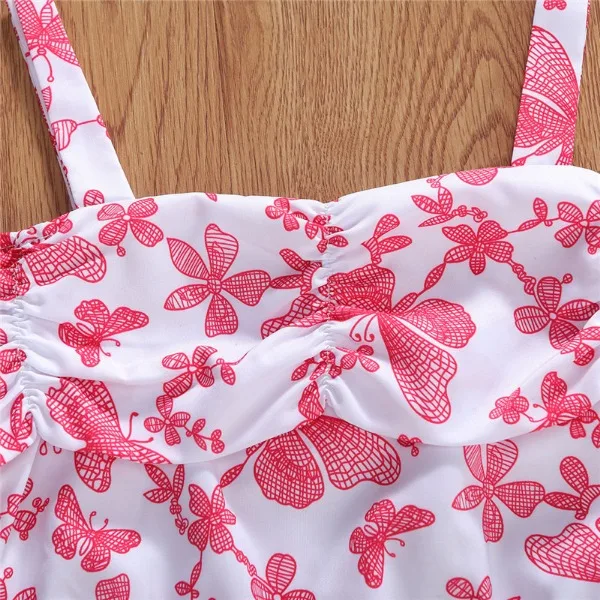 Pudcoco Baby Girl Holiday Casual Clothes Set Off Shoulder Sling Top Ruffle Swing Skirts Printing 2pcs Outfits Kids Children 2-7y | Мать и