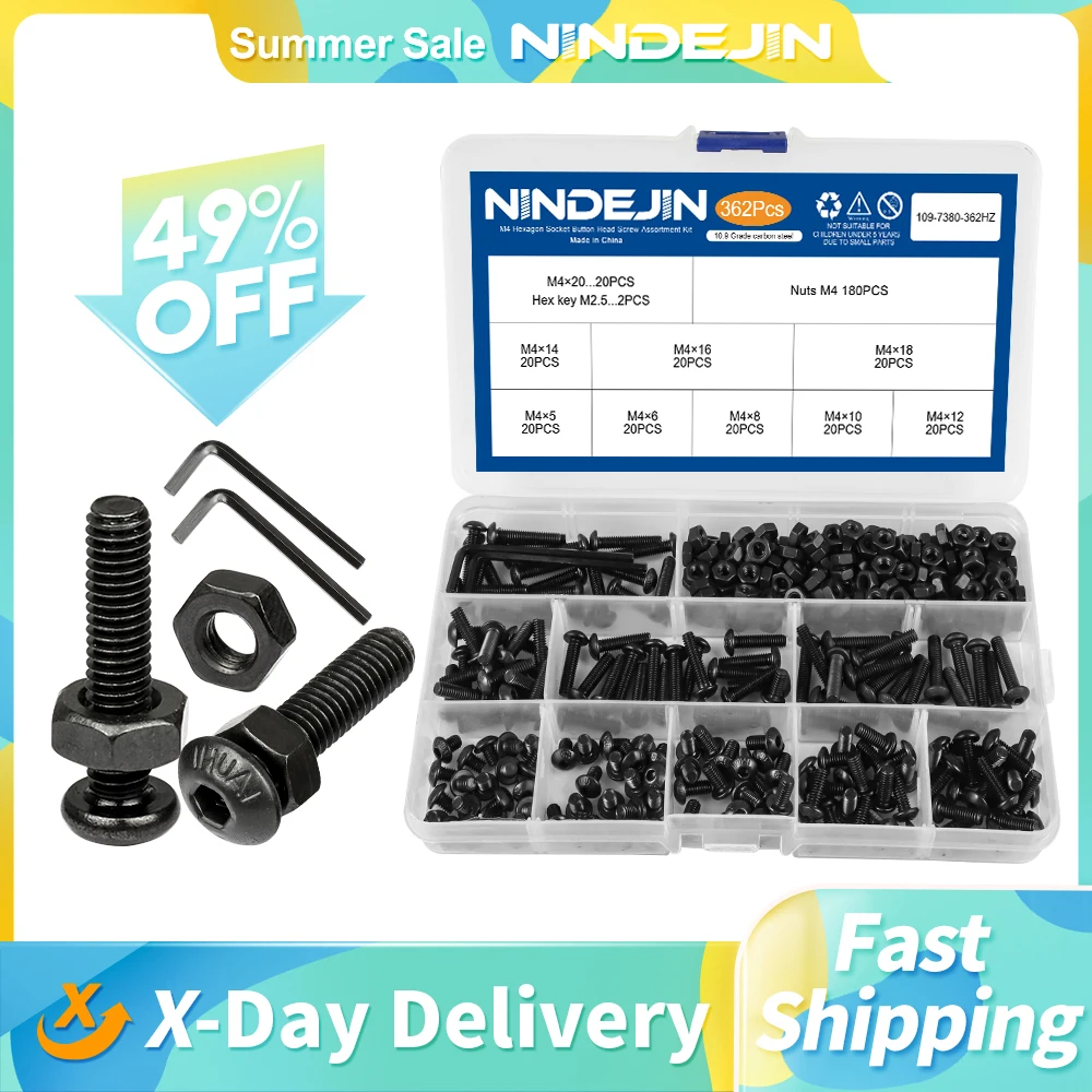 NINDEJIN Шестигранная головка с шестигранной головкой винтовая гайка из