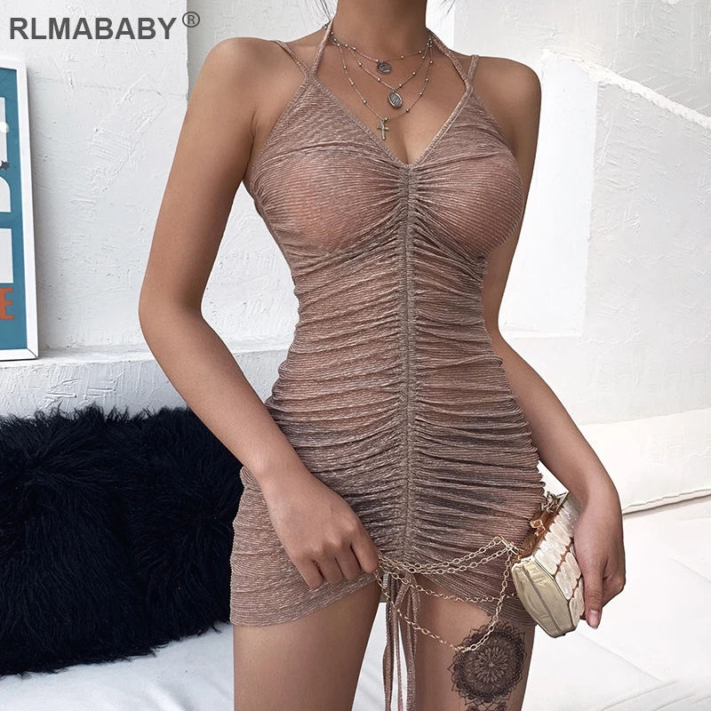 RLMABABY к требованиям заказчика сверкающие прозрачные сексуальное мини платье Для