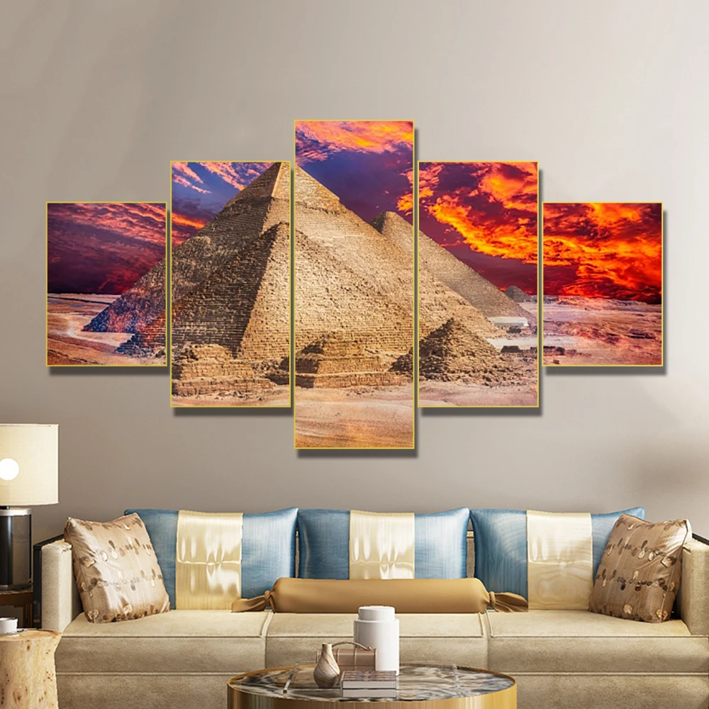 

5 Panel Pyramid Desert Landscape Poster HD Printed Home Decor Wall Art Canvas Painting Wall Picture for Living Room Decoration