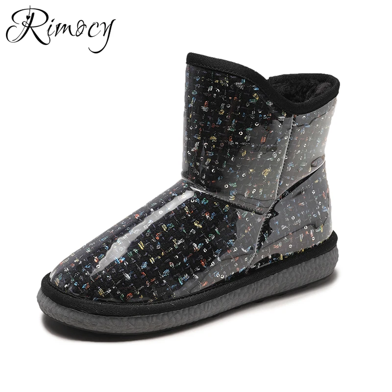 Rimocy/2019 г. модные женские зимние ботинки черного цвета Удобная теплая обувь на
