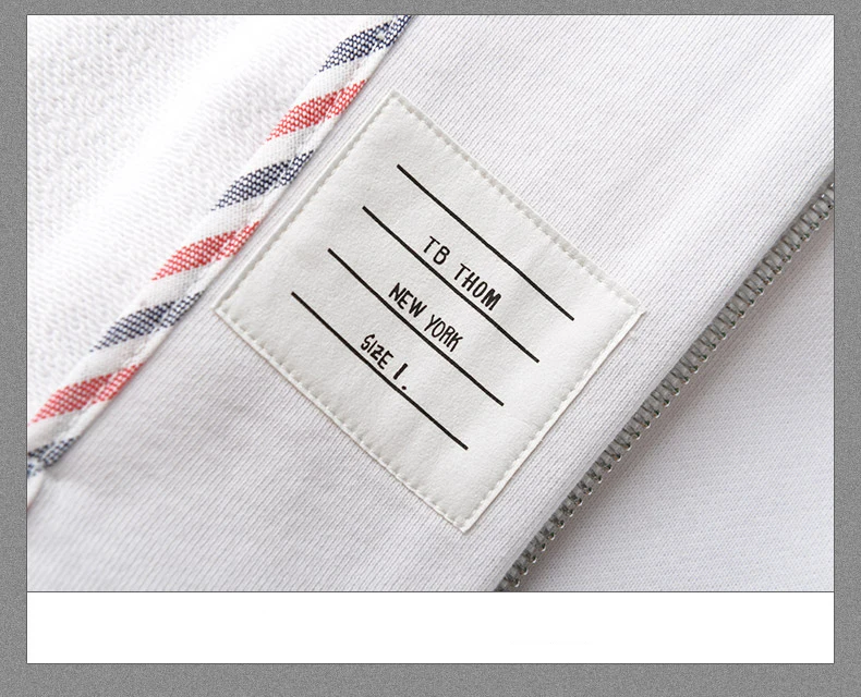 

2021 Fashion TB THOM Brand Sweatershirts Men Jacket Striped White Clothing Cotton Baseball Uniform Casual Sportswear Coat