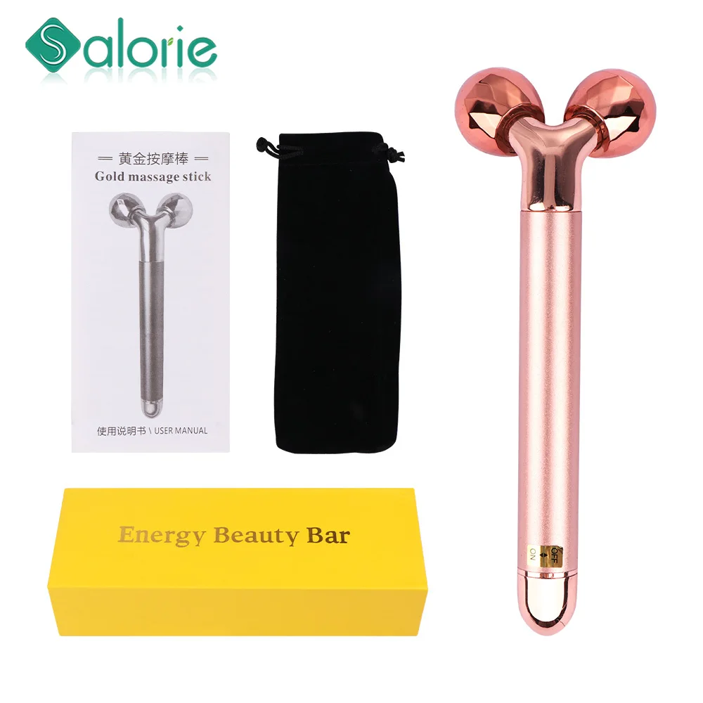 

24k Golden Energy Beauty Bar Set Vibrating Facial Jade Roller Jade Massage Roller Face Lifting Anti Aging Tighten Skin Care Tool