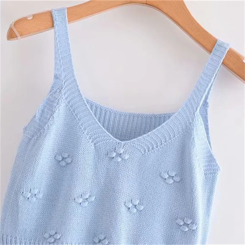 

PUWD Casual Women Blue Knitted Two Piece Sets 2021 Summer Fashion Ladies Slim Short Sweater Suits Cute Girls Chic Knitwear
