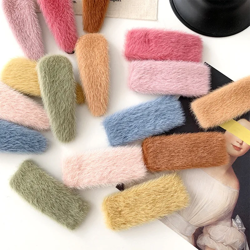 

2019 Korea Autumn Winter Solid Plush Hair Clips Geometric Waterdrop Rectangle Women Big Hair Clips Hair Accessories