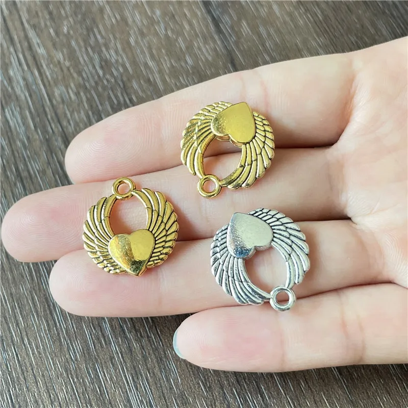 JunKang 10 шт сплав в форме сердца крыло кулон ювелирные изделия для мужчин и женщин