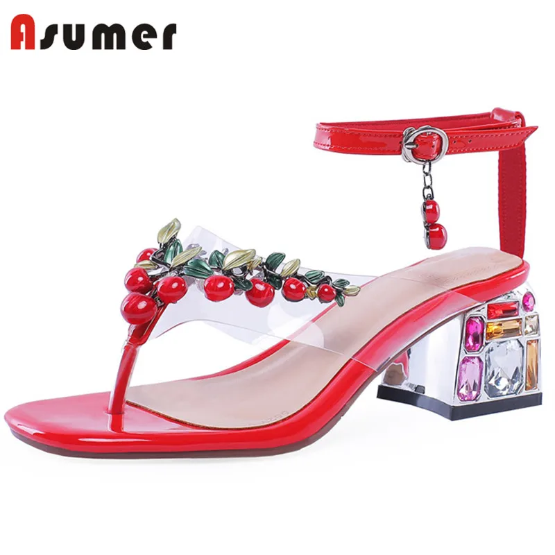 

ASUMER 2021 newest 5.5cm square high heels sandals women patent leather buckle summer comfortable fashion casual shoes ladies