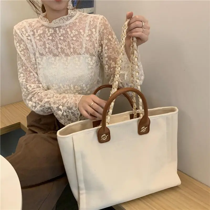 

Новинка 2021, модная сумка из натуральной ткани, модная сумка через плечо на цепочке, Студенческая вместительная сумка-тоут