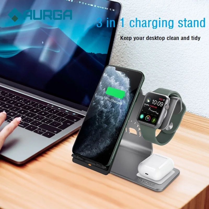 

Bestand 3 in 1 Aluminum Stand for Apple iPhone X/8/XS/XR Charging Station for Airpods watch Qi Fast airpod Wireless Charger